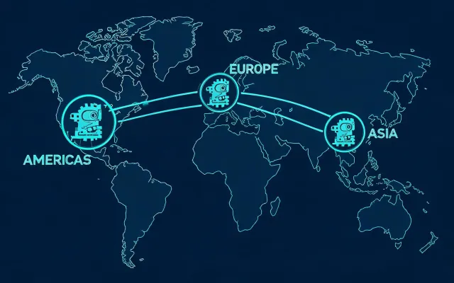 Wirtgen regional parts hub and application center map illustration